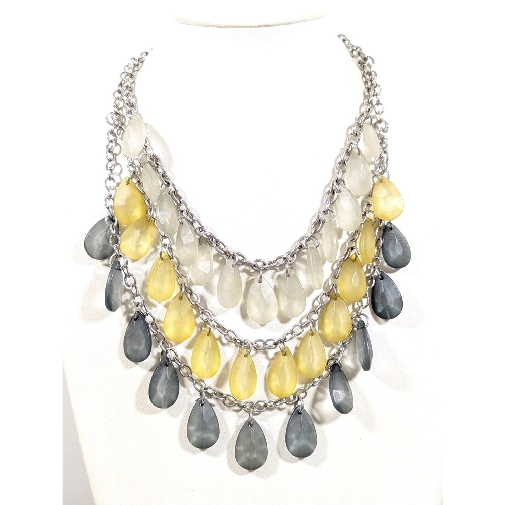 Charming Charlie‎ Frosted Yellow Gray Charm Layered Statement Necklace 21 in